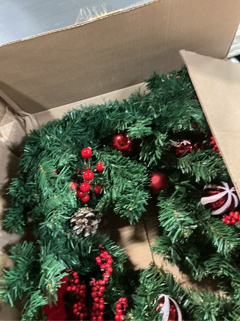 Condition photo showing Good Condition for MorTime 9 FT LED Christmas Garland with Pinecones Red Berries Bows Christmas Balls Candies, Multi-Function Christmas Garland with 50 Warm White LED Lights, 180 Branch Tips