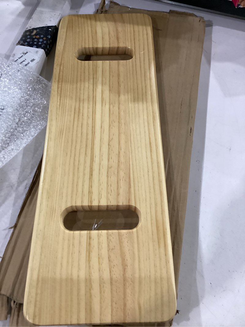 Condition photo showing As Is for dmi transfer board made of heavy-duty wood for patient  senior and handicap move assist and slide transfers  holds up to 440 pounds  2 cut out handle  24 x 8 x 1