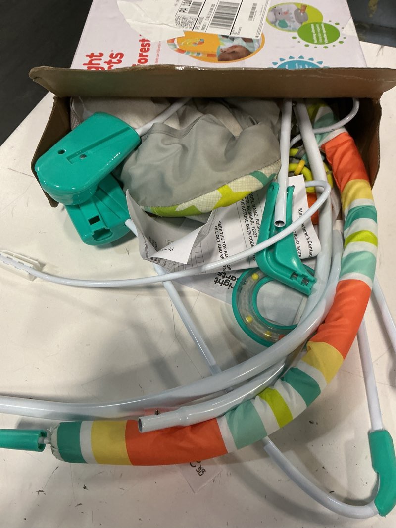 Condition photo showing As Is for bright starts baby bouncer soothing vibrations infant seat - removable -toy bar, nonslip feet, 0-6 months up to 20 lbs (rainforest vibes)