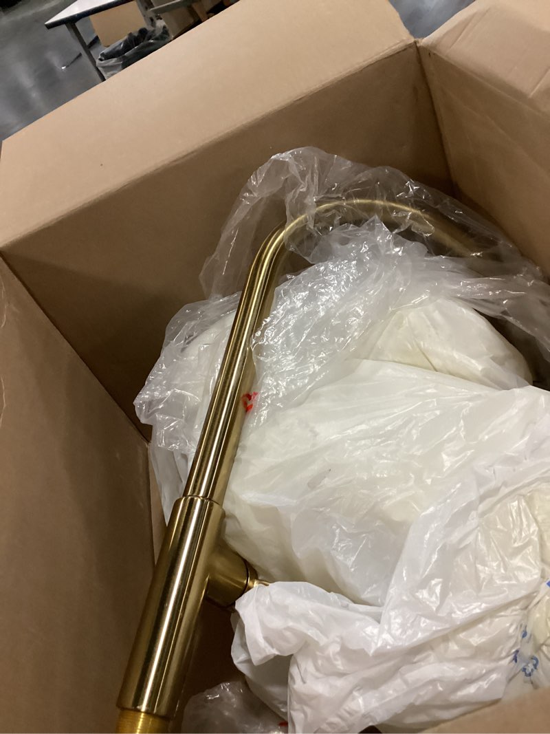 Condition photo showing New/Like New for kraus oletto high-arc single handle pull-down kitchen faucet in brushed brass, kpf-2821bb high arc faucet brushed bronze