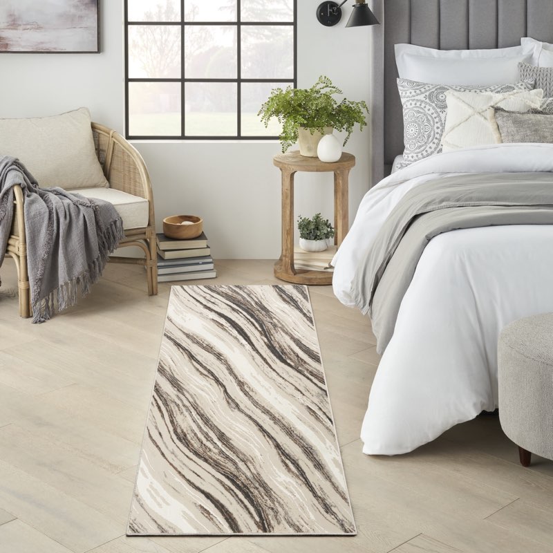 Nourison Home Eco-Friendly Modern Beige Grey 2'2" x 7'6 Area Rug, Easy Clean, Non Shedding, Bed Room