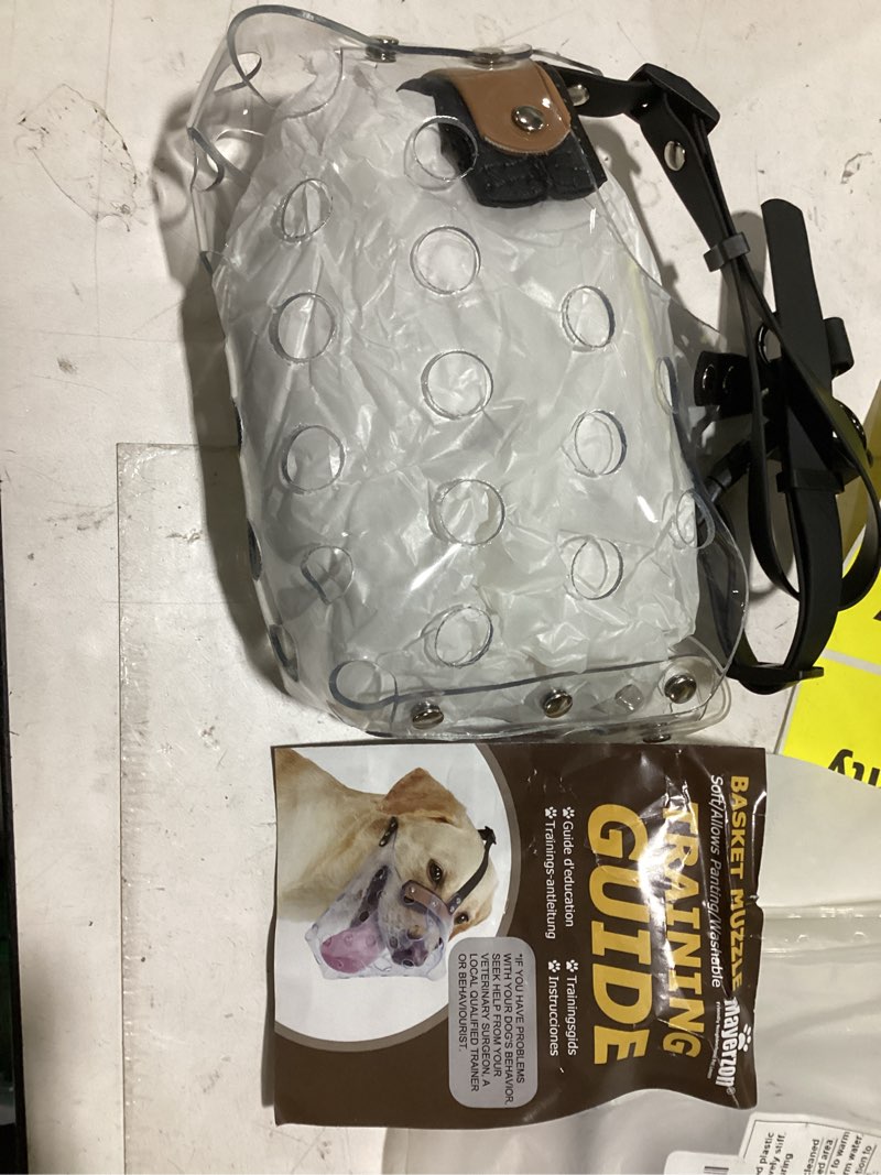 Condition photo showing Good Condition for mayerzon basket dog muzzle for large medium small dogs, humane cage mouth guard to prevent biting chewing eating, breathable muzzle for grooming training walking vet visits (xl, clear) clear xl