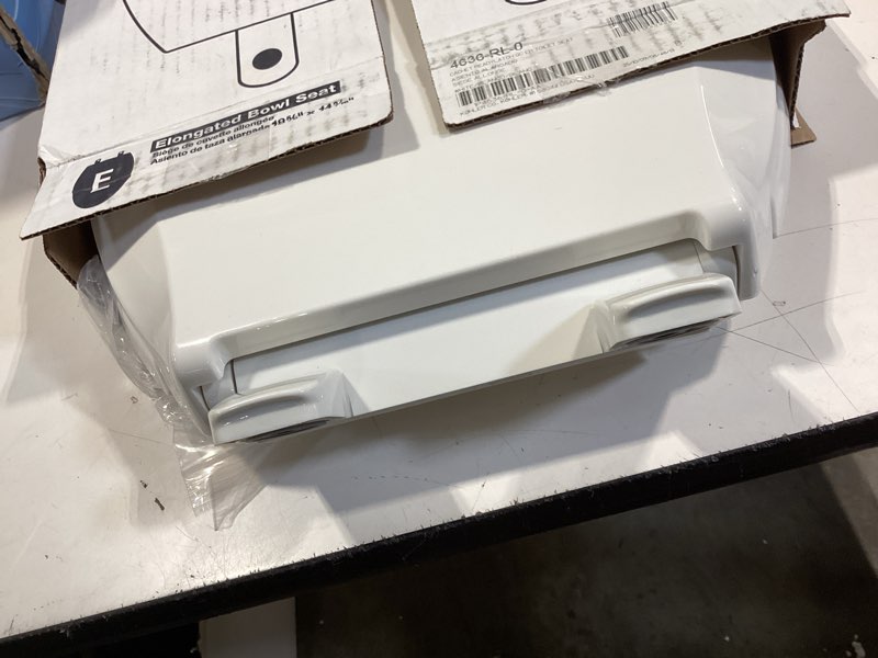 Condition photo showing Good Condition for kohler 4636-rl-0 cachet readylatch elongated toilet seat slow close, soft close toilet seat quiet lid, contoured grip-tight bumpers installation hardware, apartment essentials, white white elongated ready latch