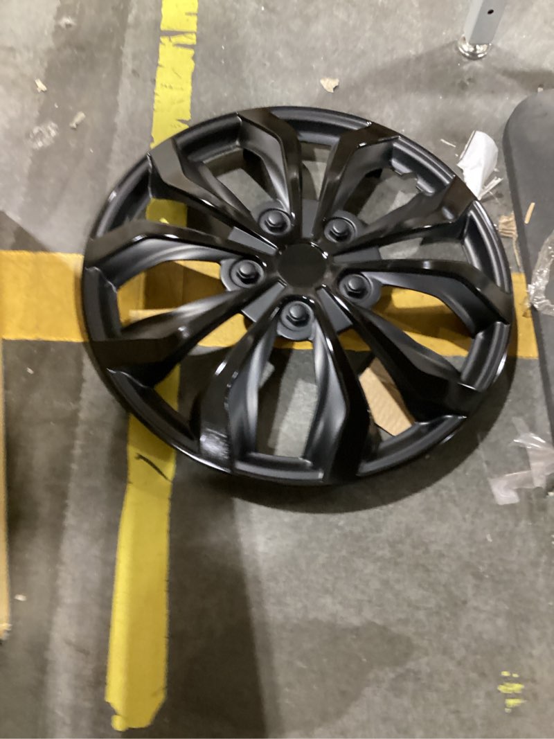 Condition photo showing As Is for 16 inch black hubcaps wheel covers – set of 4 premium abs snap-on oem style replacement for cars, trucks, suvs & vans – durable, secure fit rim covers for 16” steel wheels black 20-spoke 16 inch