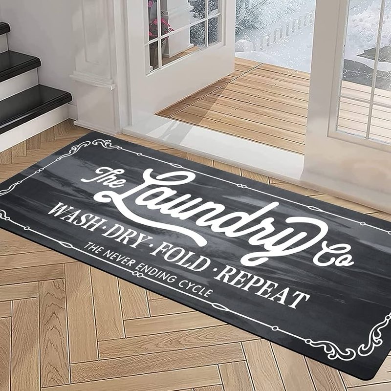 laundry room rug runner 20"x48", non slip waterproof laundry mat | rubber, washable, durable, easy to clean, farmhouse kitchen mats for floor, mudroom,washroom, bathroom,washer, dryer