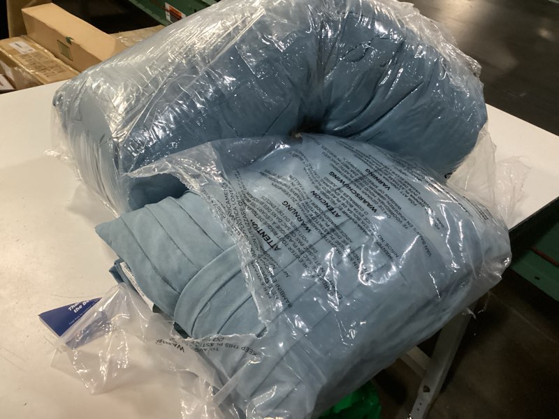 Condition photo showing As Is for bedsure queen comforter set - 4 pieces pinch pleat bed set, light blue boho bedding for all season, 1 soft comforter, 2 pillowcases, 1 decorative pillow queen 03 - light blue