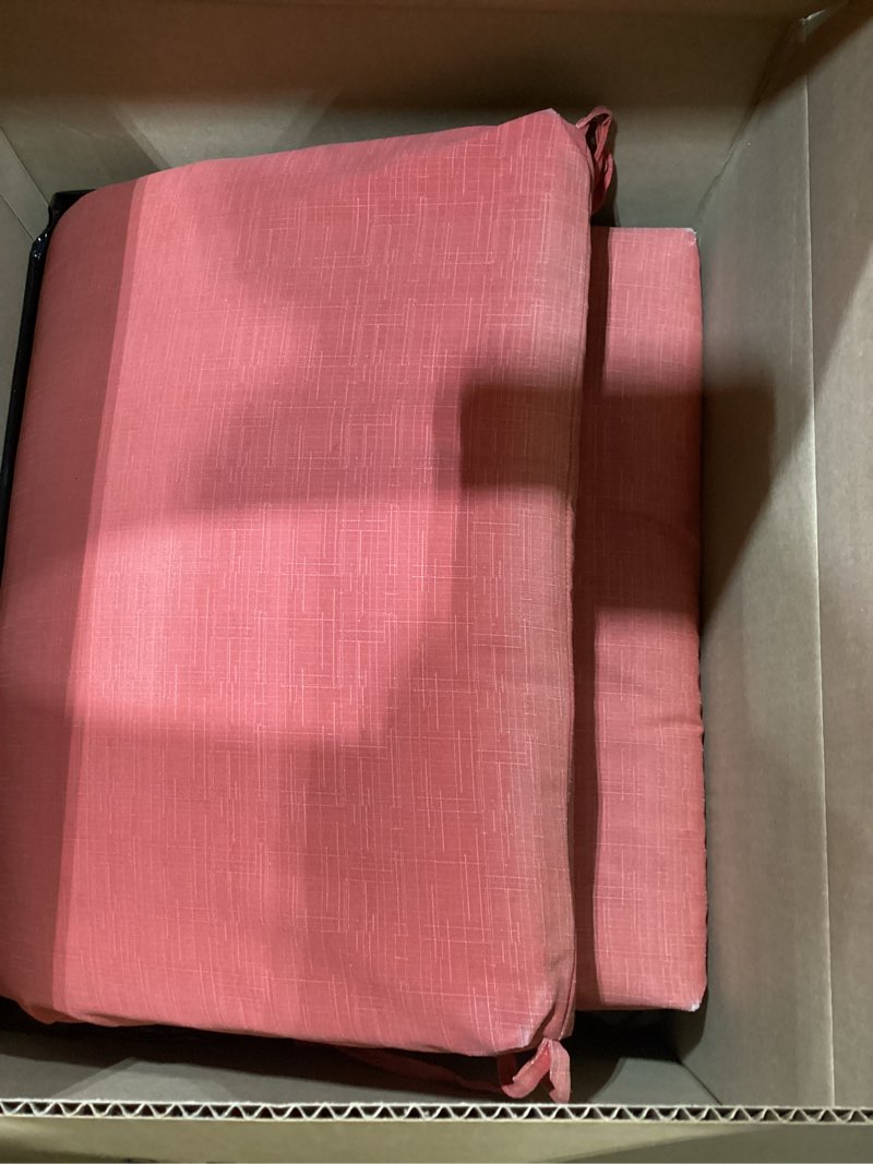 Condition photo showing As Is for pillow perfect monti chino solid indoor/outdoor patio chaise lounge cushion plush fiber fill, weather and fade resistant, 80" x 23", red 80" x 23" red splash flame