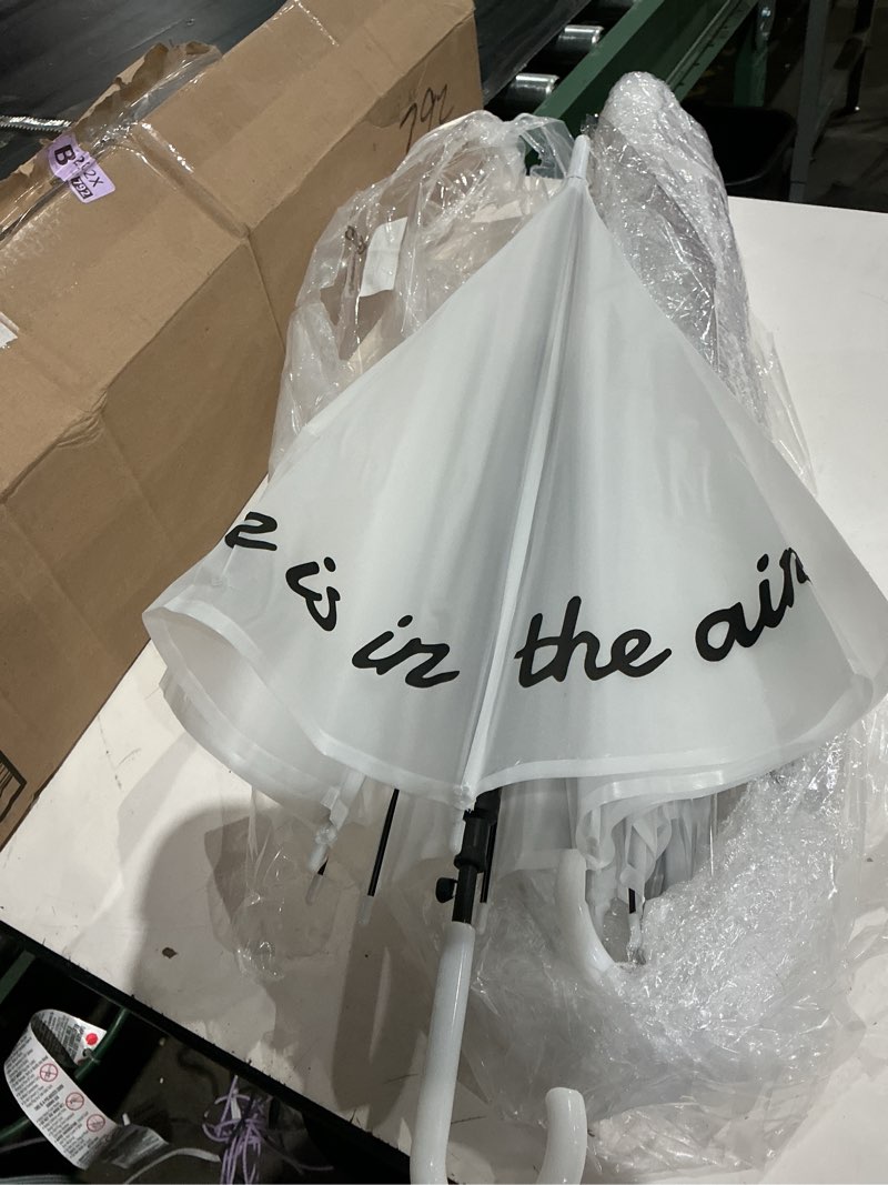 Condition photo showing Good Condition for 6 pcs frosted white rain umbrella love is in the air translucent wedding windproof cute umbrella with j hook handle for bride groom wedding party prom bridal shower gift decor