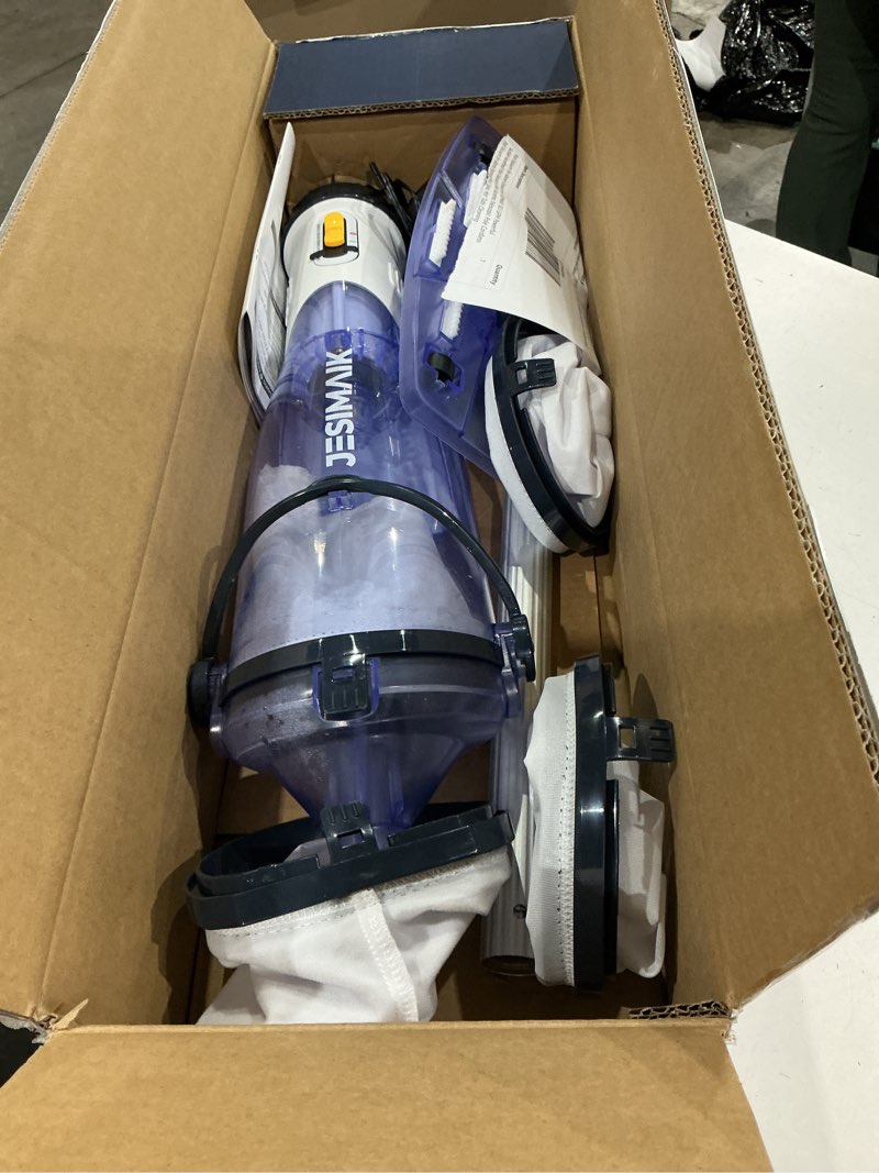 Condition photo showing As Is for pool vacuum for above ground pool, jesimaik 18.5 gpm powerful suction handheld pool vacuum, 60min runtime,telescopic pole cordless pool vacuum for above/inground pool, spas, hot tubs cleaning blue