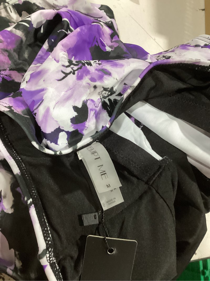 Condition photo showing Good Condition for tempt me women’s tankini top halter tummy control swim tops only twist front v neck bathing suit no bottom medium purple flowers