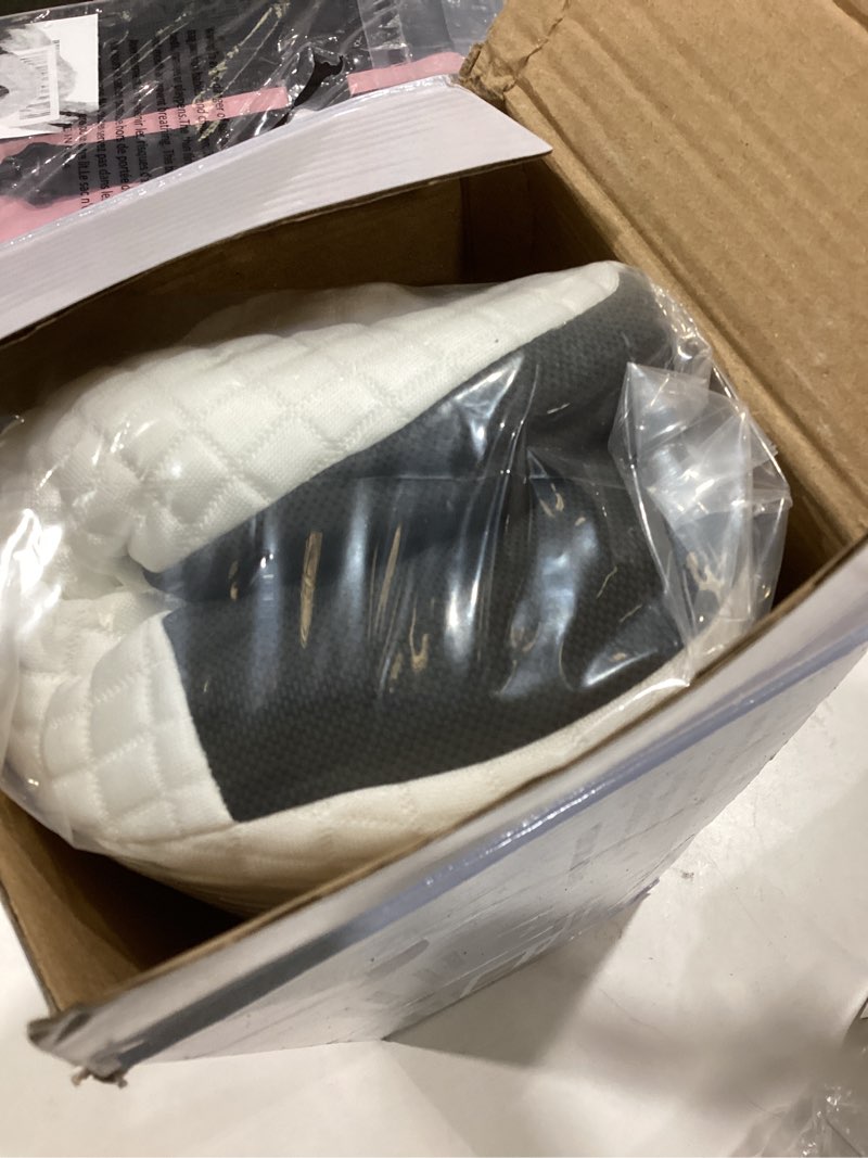 Condition photo showing Good Condition for cervical neck pillow for pain relief, ergonomic neck pillow for sleeping, contour orthopedic side sleeper pillow for back stomach sleepers bed pillow with pillowcase dark grey with white