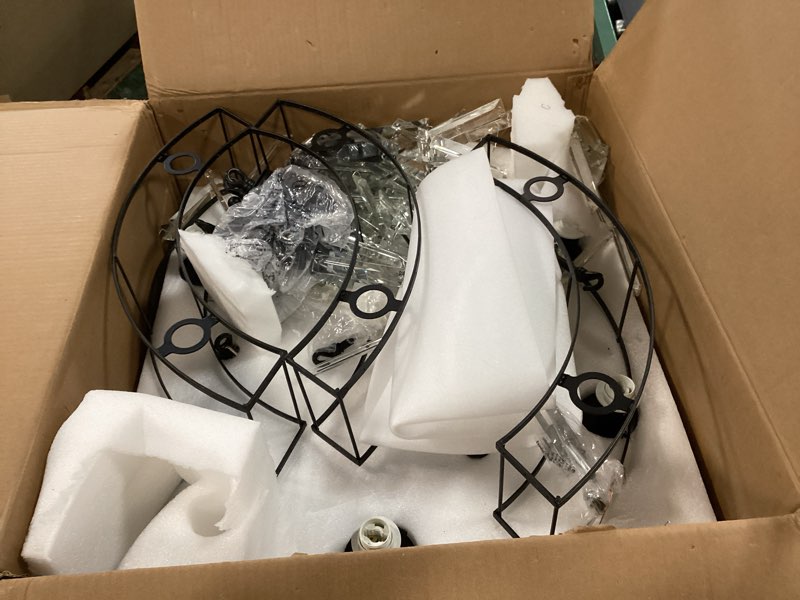 Condition photo showing As Is for NOXARTE Round Crystal Chandelier 6 Lights Hanging Chandelier Pendant Light Ceiling Fixture Black Iron Frame for Dining Room Living Room Farmhouse D26 Inch x H20 Inch