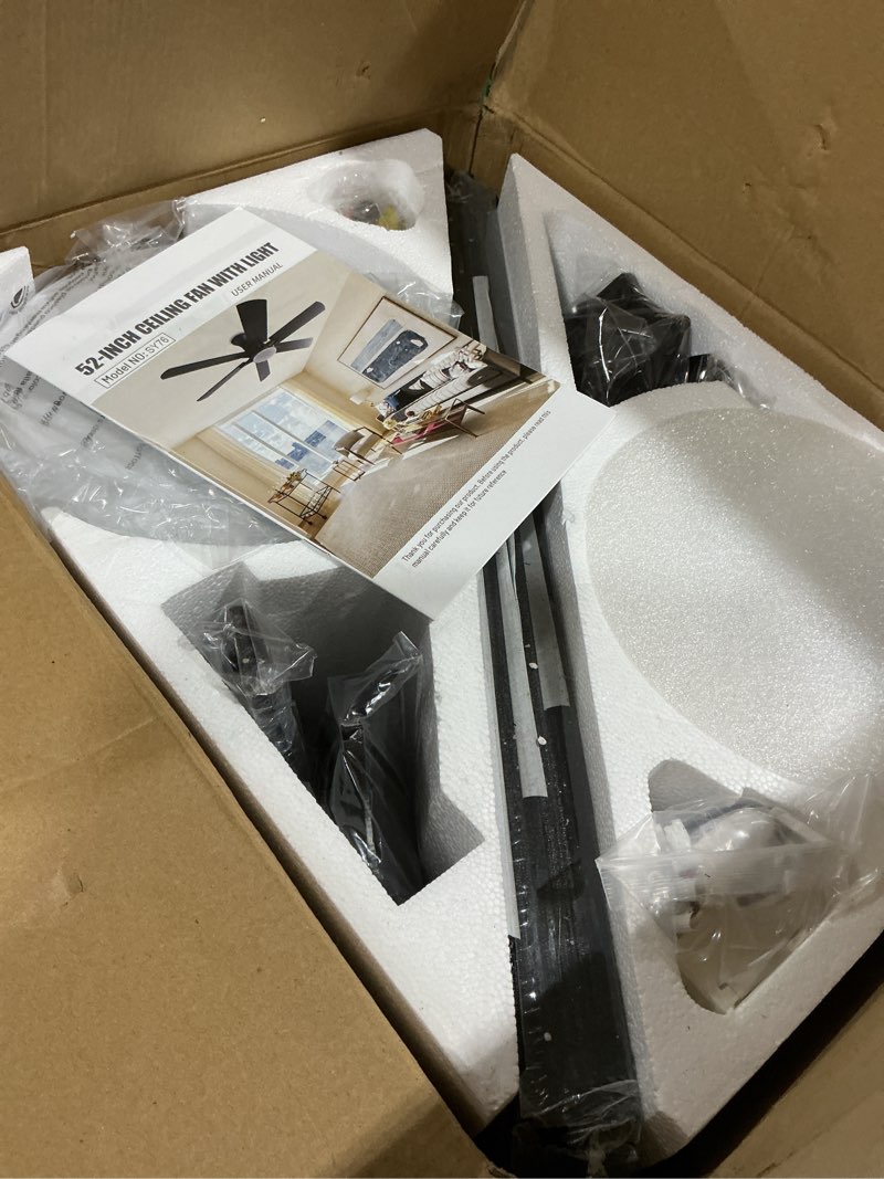 Condition photo showing Good Condition for ceiling fans with lights, 52 inch low profile ceiling fan with light and remote, flush mount, quiet, reversible, 3cct, dimmable, black rgb ceiling fan for bedroom, living room, indoor/outdoor black-52