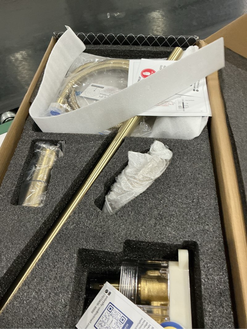 Condition photo showing Good Condition for gabrylly shower system gold, wall mounted shower faucet set with 10" rain shower head and 5-setting handheld shower combo, shower set with valve and diverter 10” shower head brushed gold