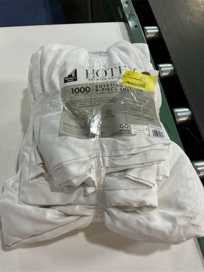 Condition photo showing As Is for members mark hotel luxury collection 1000 tc cotton sheet set king soft silver
