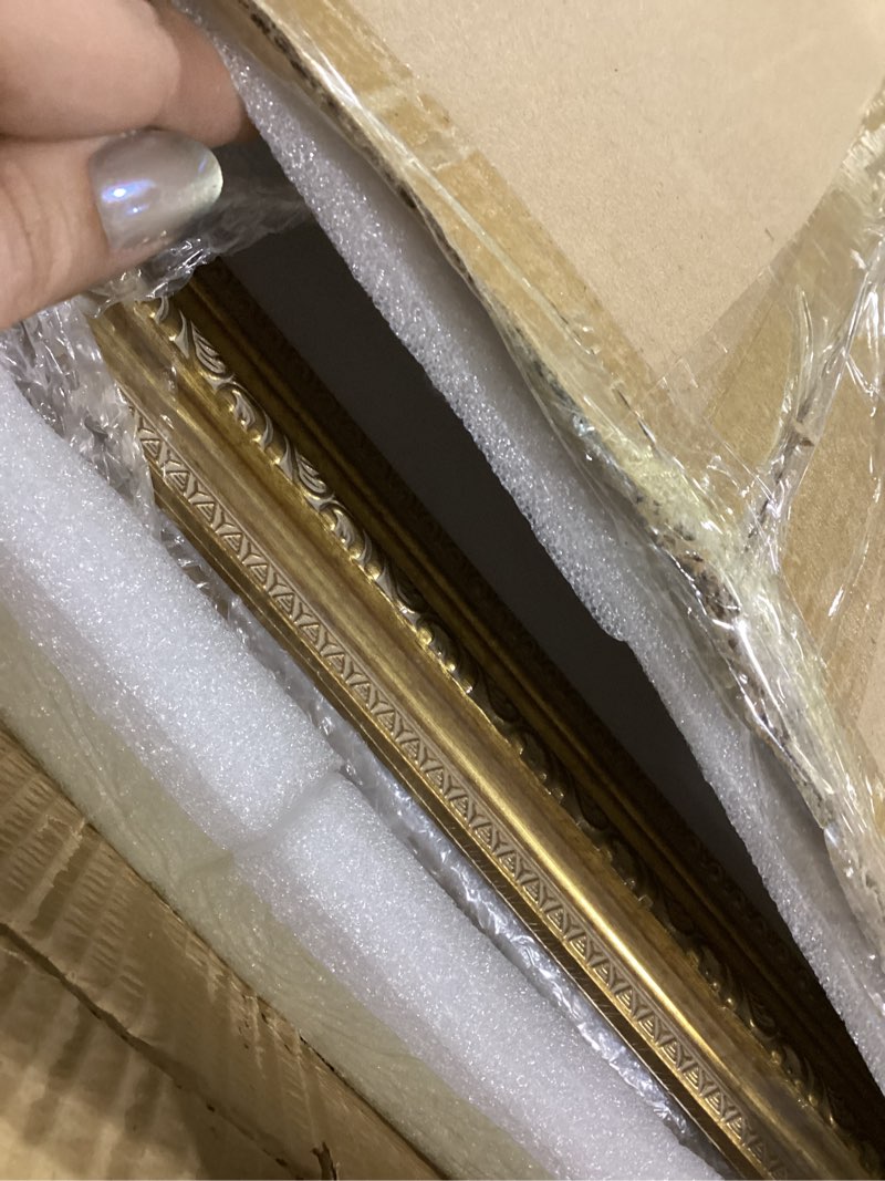 Condition photo showing As Is for eletecpro 18x24 Picture Frames Set of 2, 18 by 24 Ornate Vintage Photo Frame, Rustic Gold Frames Display 16 x 20 Photo with Mat or 18x24 without Mat for Wall Decor, Gold Gold 18x24
