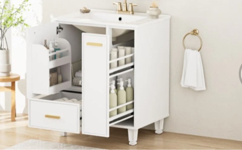 24\" Freestanding Single Vanity With Ceramic Sink (incomplete, 1 box only consisting of cabinet)