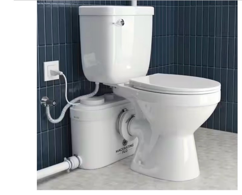 macerating 2-piece toilet with 750w macerator pump in white, 1.6 gpf single flush, 16.5 in. seat height, extension pipes