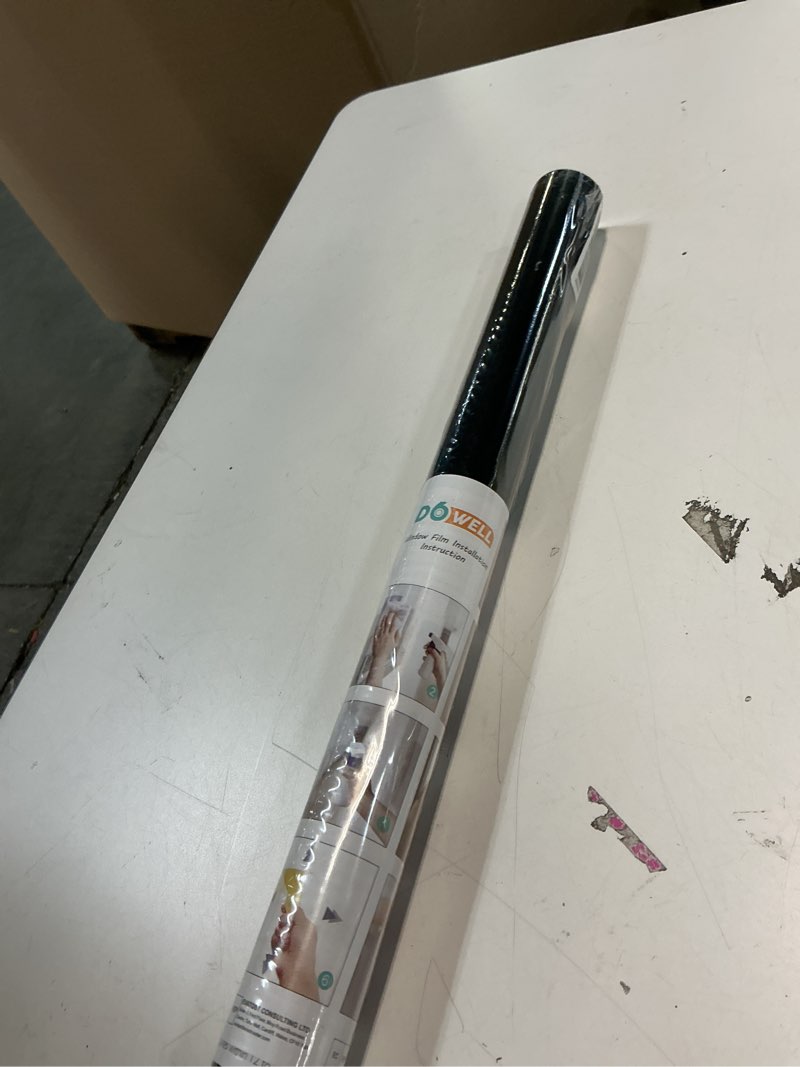 Condition photo showing Good Condition for dowell blackout window film, 100% light sun blocking static cling frosted privacy film for glass, heat control removable window tint, room darkening cover for day sleep, black, 23.6" x 78.7" 23.6" x 78.7" black