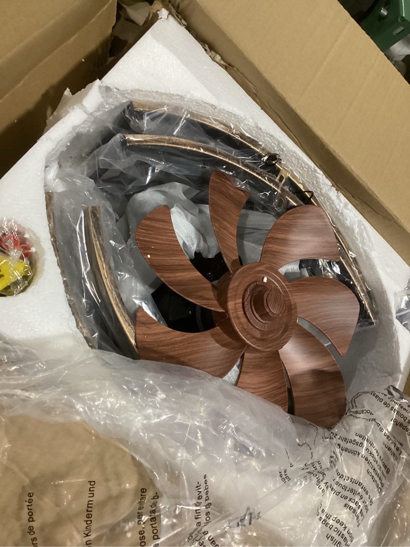 Condition photo showing Good Condition for LEDIARY Caged Flush Mount Ceiling Fans with Lights, 20 Inch Farmhouse Low Profile Ceiling Fan with Remote, Small Bladeless Fan Lights Ceiling Fixtures for Bedroom, Kitchen- Black and Gold 20 Inch Black and Gold