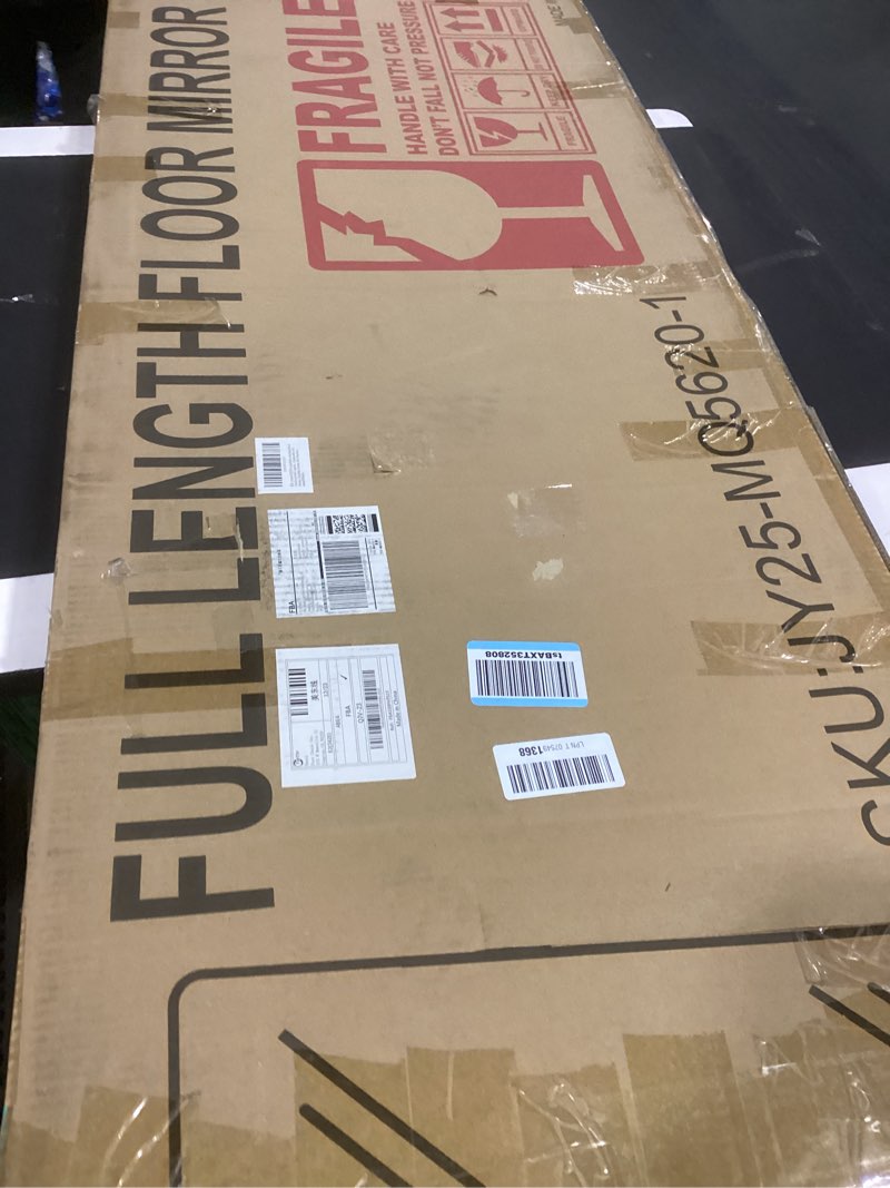 Condition photo showing New/Like New for syndra modern full length mirror wood frame, 56x20'' large floor mirror with hd tempered glass & wall mount, rectangular standing mirror for bedroom, living room, entryway, farmhouse(grey white oak) offwhite 56"l x 20"w