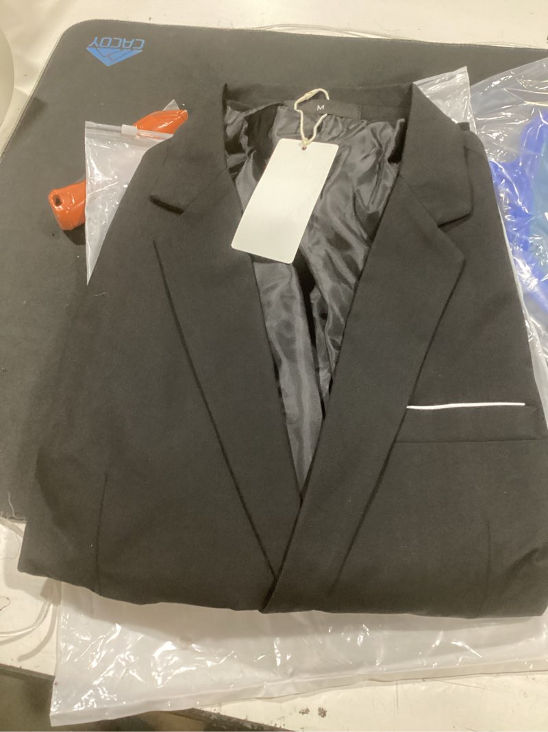 Condition photo showing New/Like New for mylldey mens blazers slim fit business casual men suit sport coat one button travel blazer lightweight suit jacket medium black