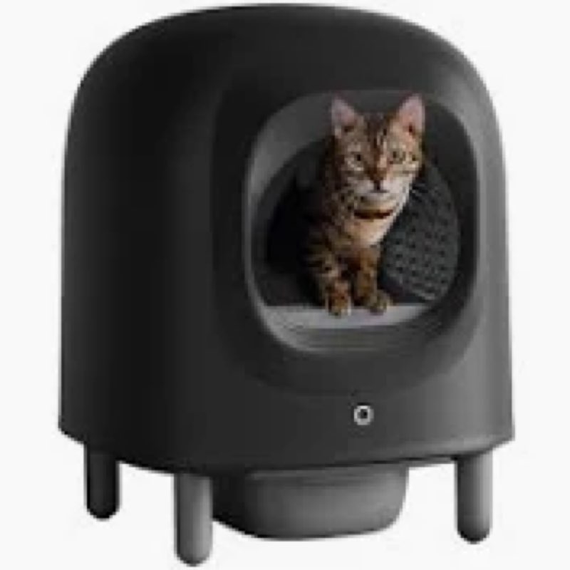 self cleaning cat litter box, app control, safety protection, automatic smart robot litter box for multiple cats, with garbage bags&plastic air filter, black& white
