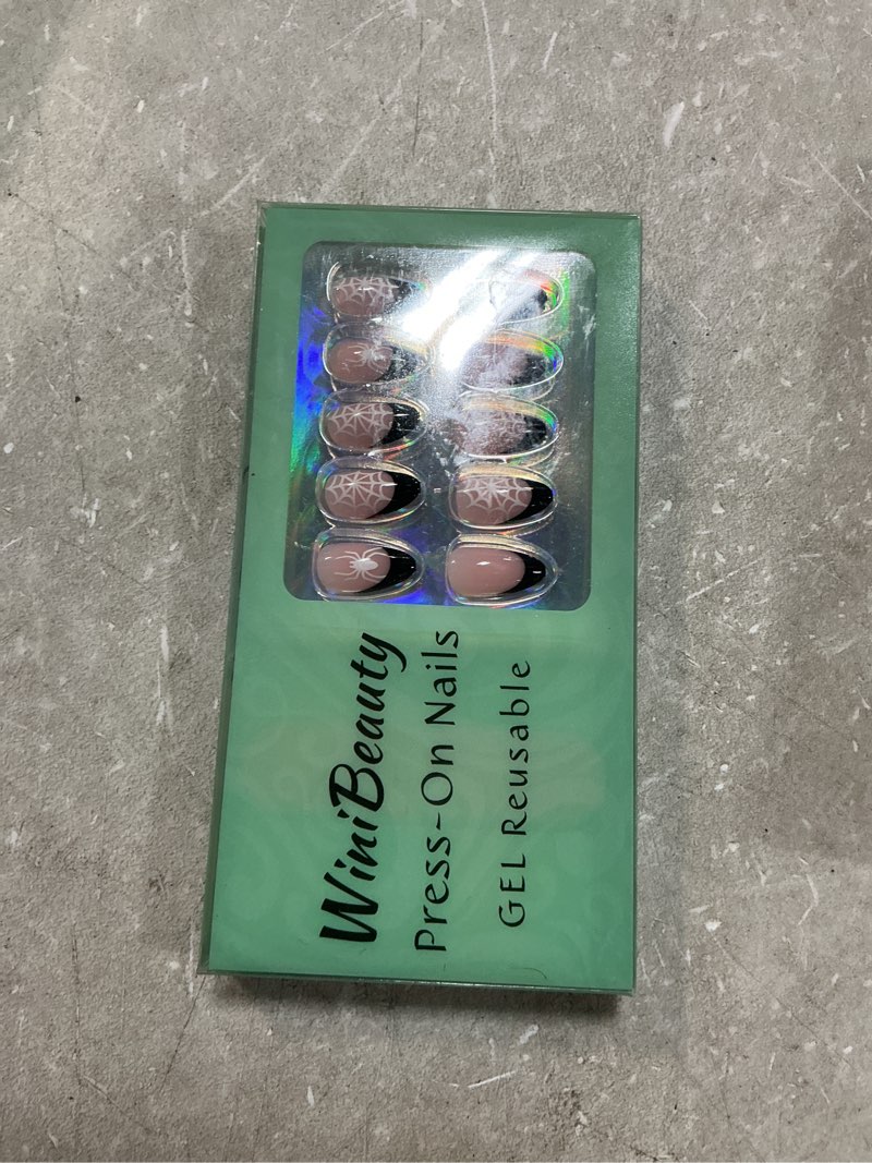 Condition photo showing New/Like New for Spider Press On Nails Short Almond Spider Fake Nails with Spider Design, Black French Tip Press On Nails Reusable Stick On Nails in 16 Sizes, 32pcs False Nail Kit for Women & Girls BlackTrapp