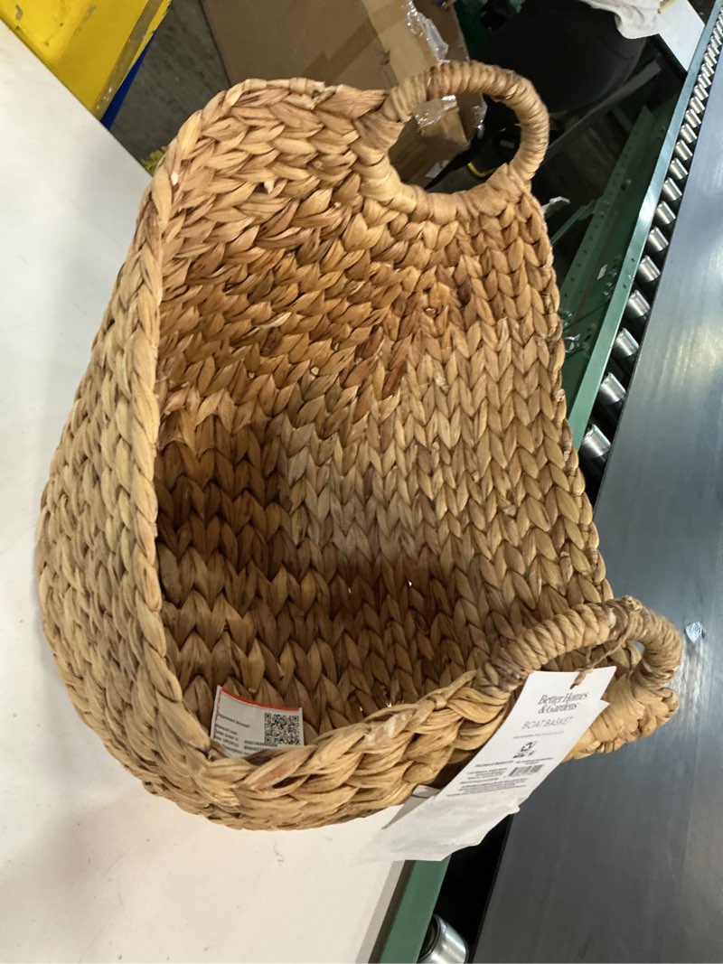 Condition photo showing As Is for better homes & gardens extra large natural water hyacinth boat decorative storage basket