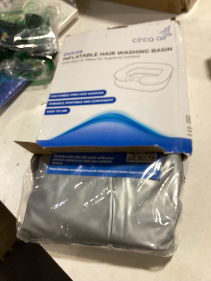 Condition photo showing As Is for circa air inflatable hair washing basin for bedridden - wash hair in bed with shampoo basin. portable shampoo bowl with pillow for extra comfort. the perfect inflatable sink for locs detox silver