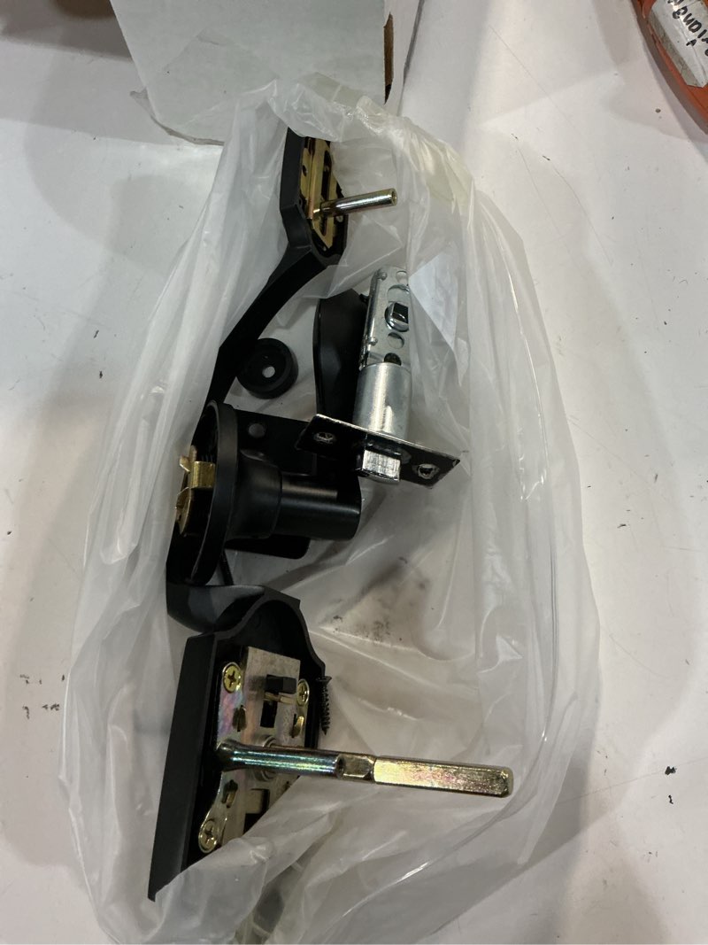 Condition photo showing As Is for haidms front door handle black, entry&exterior door handles and reversible handle lever,single cylinder door handle set with lower half lever for left and right hand door, matte black matte black door handleset