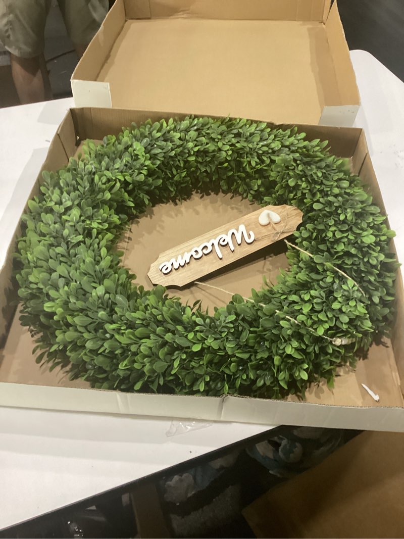 Condition photo showing New/Like New for lznpa boxwood wreaths for front door realistic 22inch?spring wreaths for front door outside ?front door wreath all season?green wreath for spring farmhouse porch wall wedding room home decor