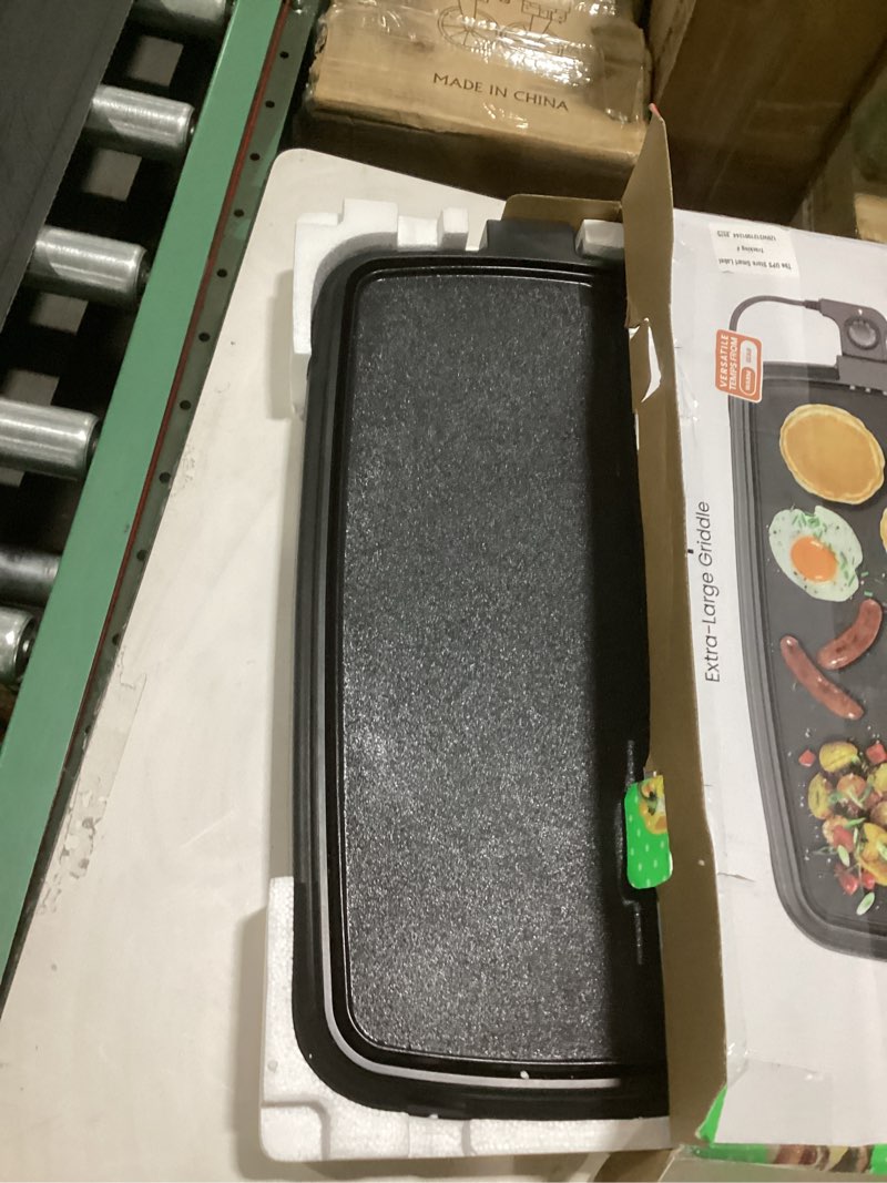 Condition photo showing New/Like New for chefman xl electric griddle with removable temperature control, immersible flat top grill, burger, eggs, pancake griddle, nonstick extra large cooking surface, slide out drip tray, 10 x 20 inch 10" x 20"