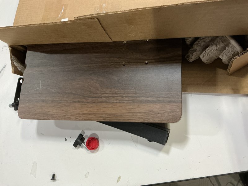 Condition photo showing As Is for C Table End Table Adjustable Height, 360°Swivel TV Tray Table for Small Spaces, Side Tables with Wheels for Living Room and Bedroom, Bed (Walnut) | Adjustable Height, 360°Swivel, for Small Spaces, Couch Tables, That Slide Under, with Wheels L15.7*W11.8 Walnut-height Adjustable