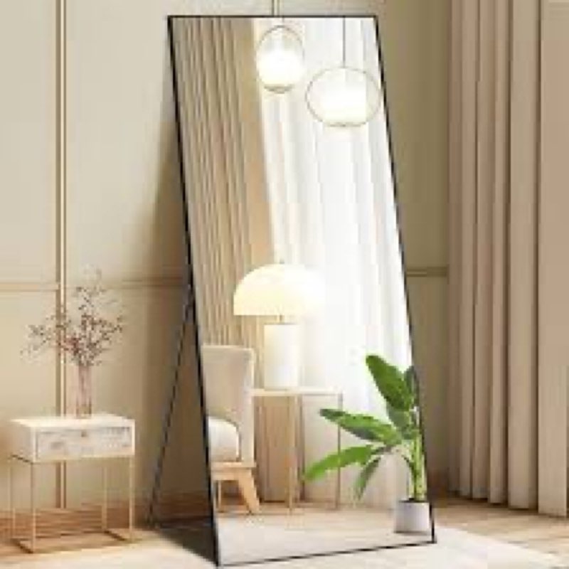 DUMOS Full Length Mirror with Stand 64"x21" Floor Standing Aluminum Frame for Bedroom Body Hanging L