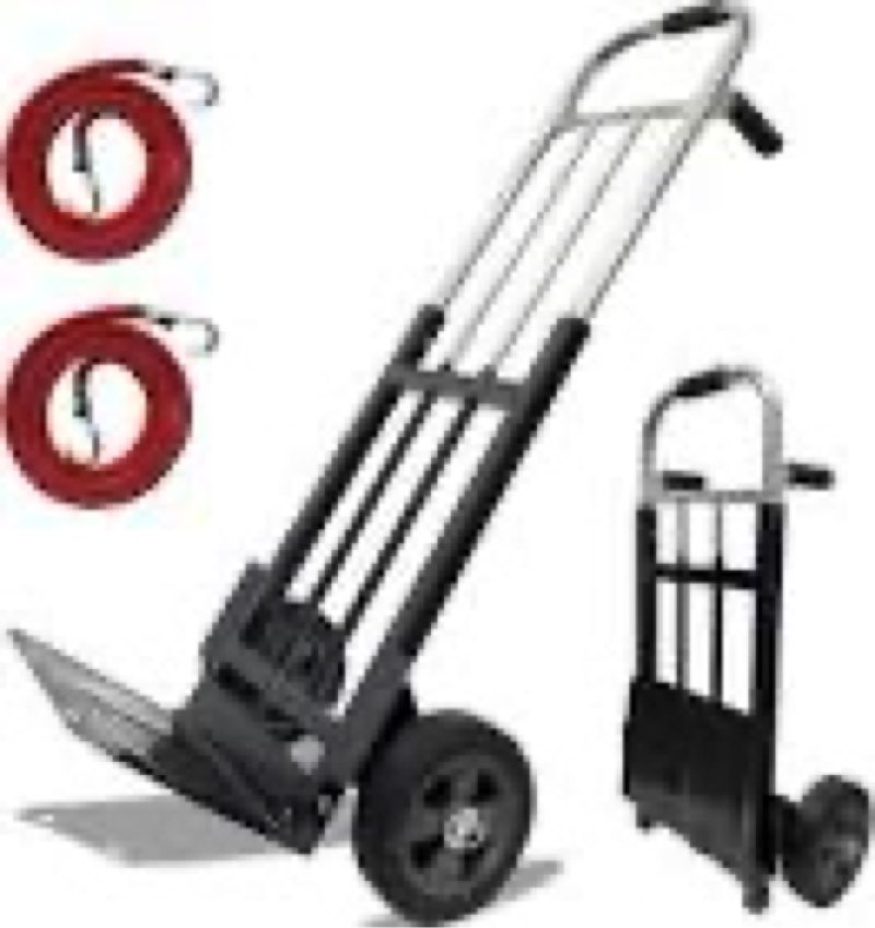 800 lb dolly cart with 8" solid rubber wheels, heavy duty folding hand truck dolly with bungee cords
