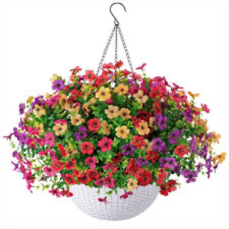 Fanfantoey Artificial Hanging Flowers for Outdoors Summer Decoration, 12“ Hanging Basket with Faux U