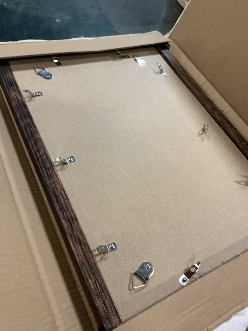 Condition photo showing Good Condition for 12x18 frame set of 2, rustic brown wood style, display 12 x 18 poster without mat or 8.5x11 picture with mat, wall mounting horizontal and vertical rustic brown 12x18 in