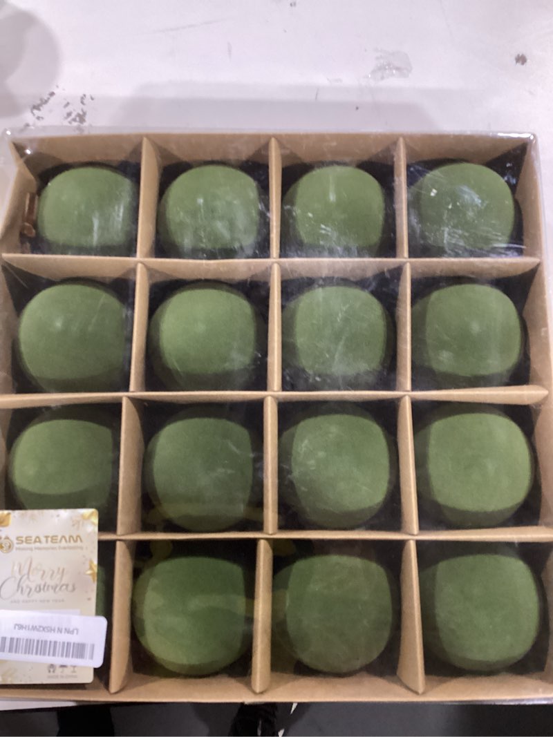 Sea Team 16-Pack Flocked Velvet Christmas Tree Ball Ornaments Set, Hanging Velour Baubles, Shatterpr