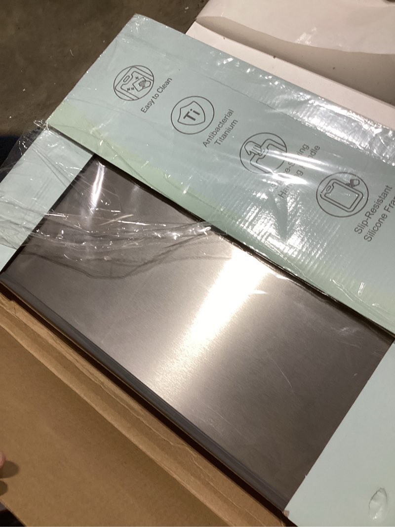 Condition photo showing Good Condition for Titanium Cutting Board for Kitchen, Cutting Board Double Sided Food Grade, Pure Titanium/PP, Easy to Clean[18”*12.5”+15.5”*10.5”+12”*8.5”] Silver Set of 3(S+M+L)