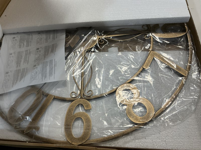 Condition photo showing Good Condition for cuspin 24 inch wall clock, large wall clocks for living room, decorative metal round clock battery-operated silent non ticking retro rustic arabic numerals analog, bronze bronze arabic number 24 inch