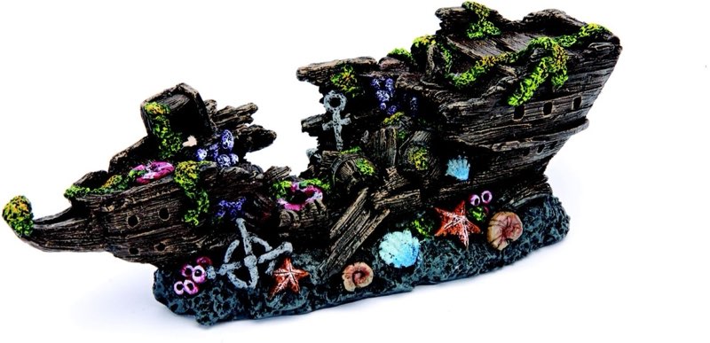 Penn-Plax Deco-Replicas Sunken Split Ship Fish Ornament, Small, Grey
