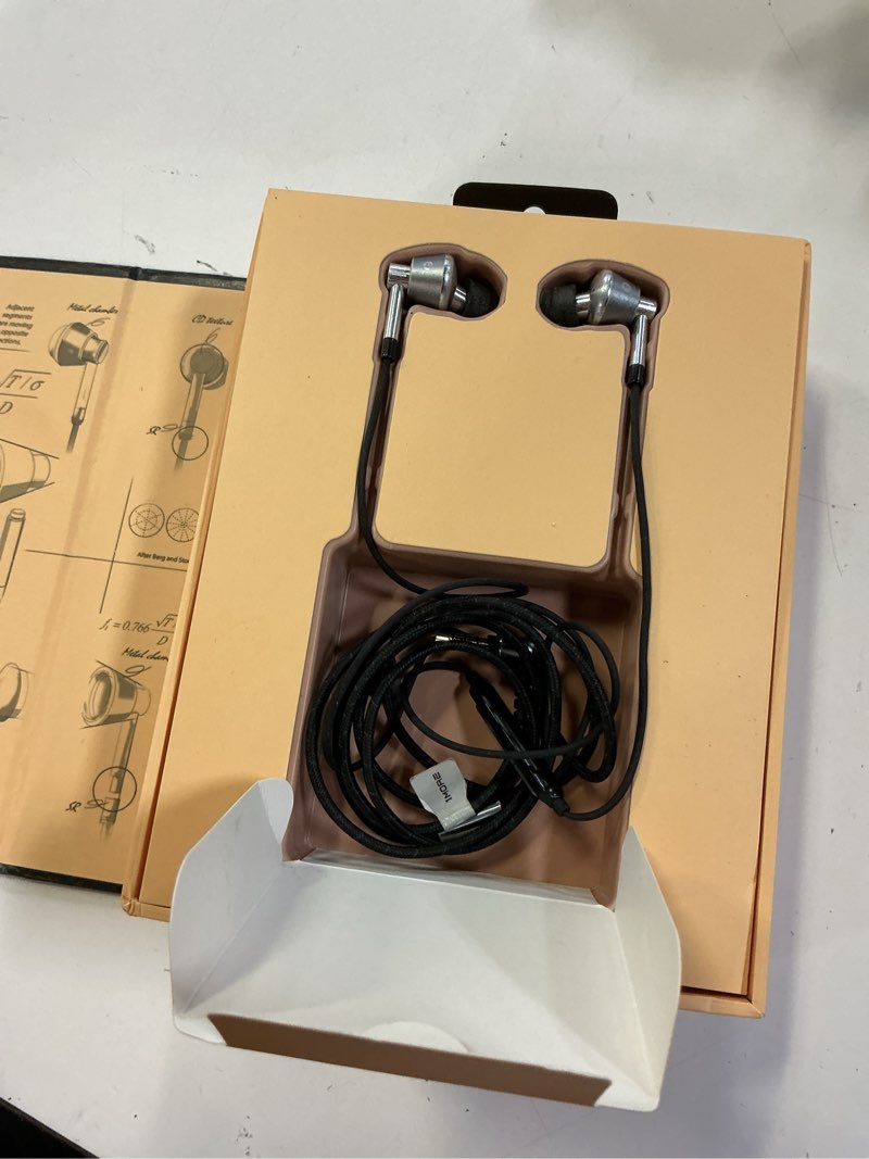 Condition photo showing As Is for 1more triple driver in-ear earphones hi-res headphones with high resolution, bass driven sound, mems mic, in-line remote, high fidelity for smartphones/pc/tablet - silver