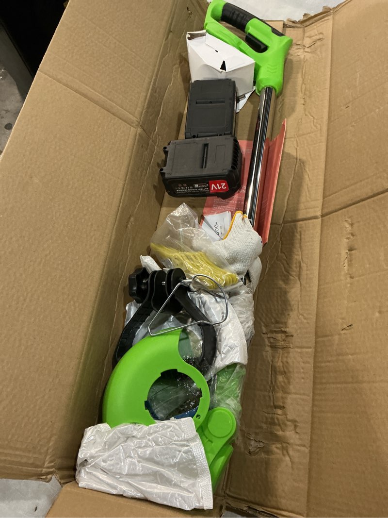 Condition photo showing New/Like New for cordless weed wacker, 21v electric weed cordless eater, with 2 pcs 4.0 ah battery & 4 types blades, 4 in 1 lightweight stringless brush cutter/grass trimmer for yard garden clearing (green)