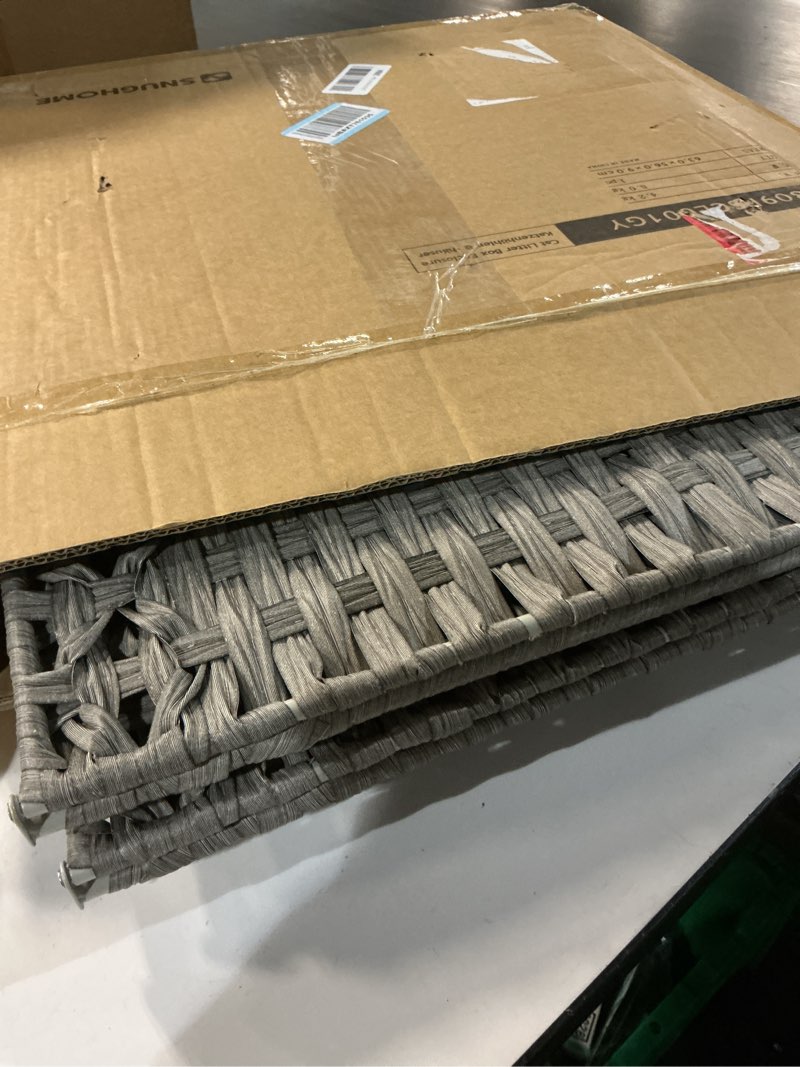 Condition photo showing Good Condition for Snughome Cat Litter Box Enclosure Furniture Hidden with Cat Litter Mat, Hidden Cat Washroom Furniture with Door, Handwoven Rattan Cat Washroom Box, Indoor Pet House for Living Room, Bedroom(Grey) Grey 20.87"L x 16.93"W x 22.44"H