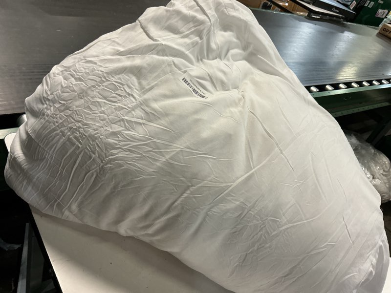 Condition photo showing As Is for cupocupa white queen comforter set, 3pcs ruffle comforters queen/full size farmhouse bedding sets with comforter, lightweight fluffy soft shabby chic bedding comforter sets queen white