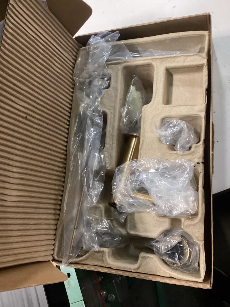 Condition photo showing As Is for moen align brushed gold two-handle three-hole modern widespread bathroom faucet trim kit, valve required, t6193bg brushed gold without valve
