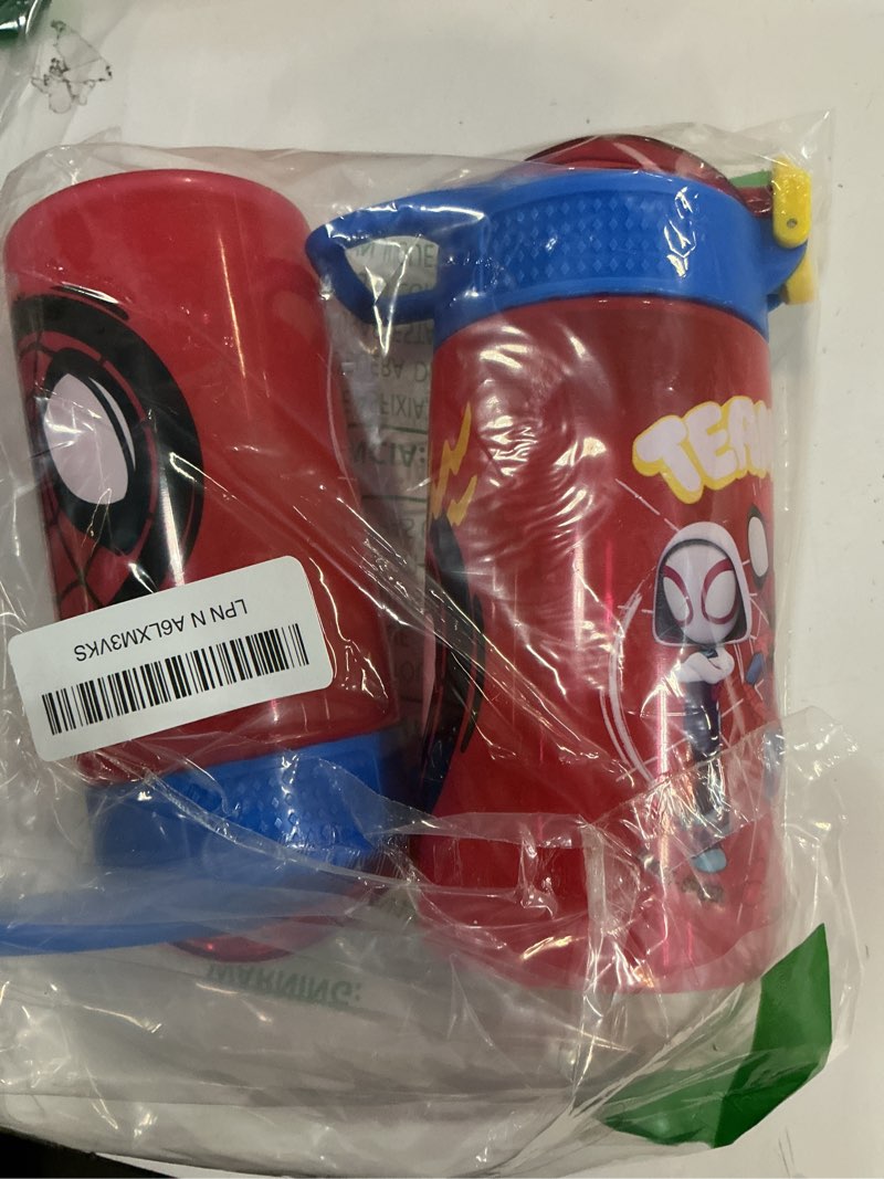 Condition photo showing Good Condition for Zak Designs Marvel Spider-Man Kids Water Bottle with Spout Cover and Carrying Loop, Durable Plastic, Leak-Proof Design for Travel (16 oz, 2-Pack, Spidey and His Amazing Friends) Spidey and His Amazing Friends 2pk
