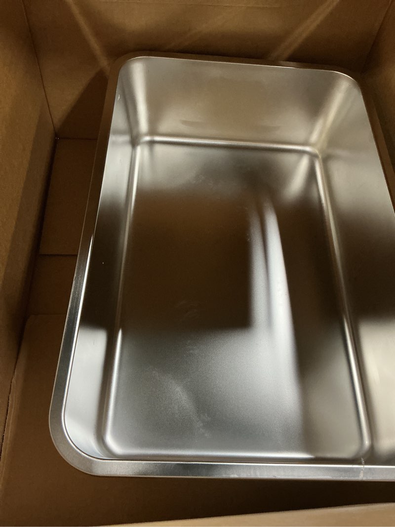 Condition photo showing Good Condition for kirecoo stainless steel cat litter box xl- metal high sided cat pan, large stainless steel box, indoor litter tray, non stick, no smell, easy to clean, pet toilet supplies for kitten, kitty, rabbit 23.43" l x 15.55" w x 5.7" h