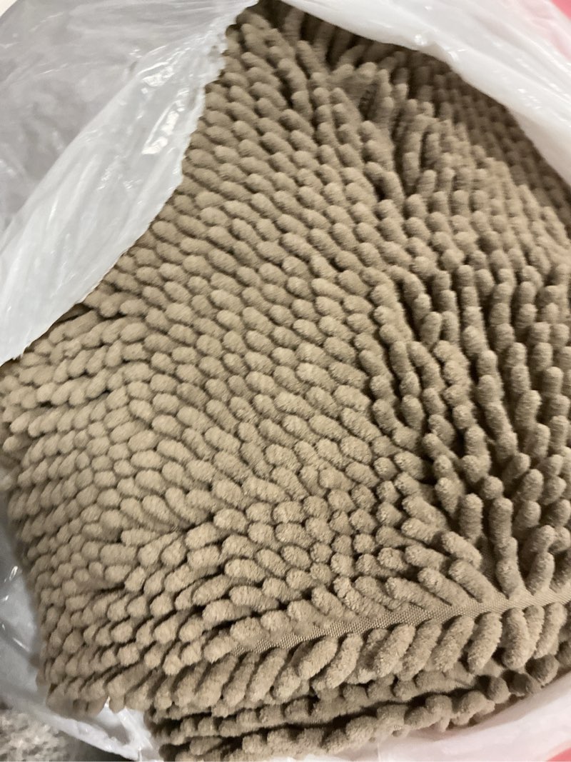 Condition photo showing New/Like New for olanly dog door mat for muddy paws 70x35, absorbs moisture and dirt, absorbent non-slip washable doormat, quick dry chenille mud mat, entry indoor entryway carpet for inside floor, warm taupe warm taupe solid 70" x 35"
